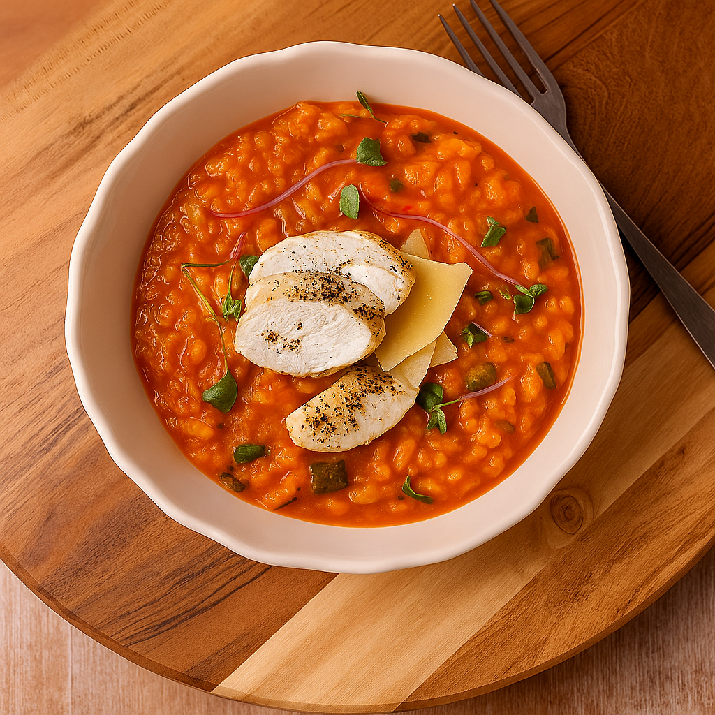 Red Pepper Risotto with Garlic & Herb Chicken