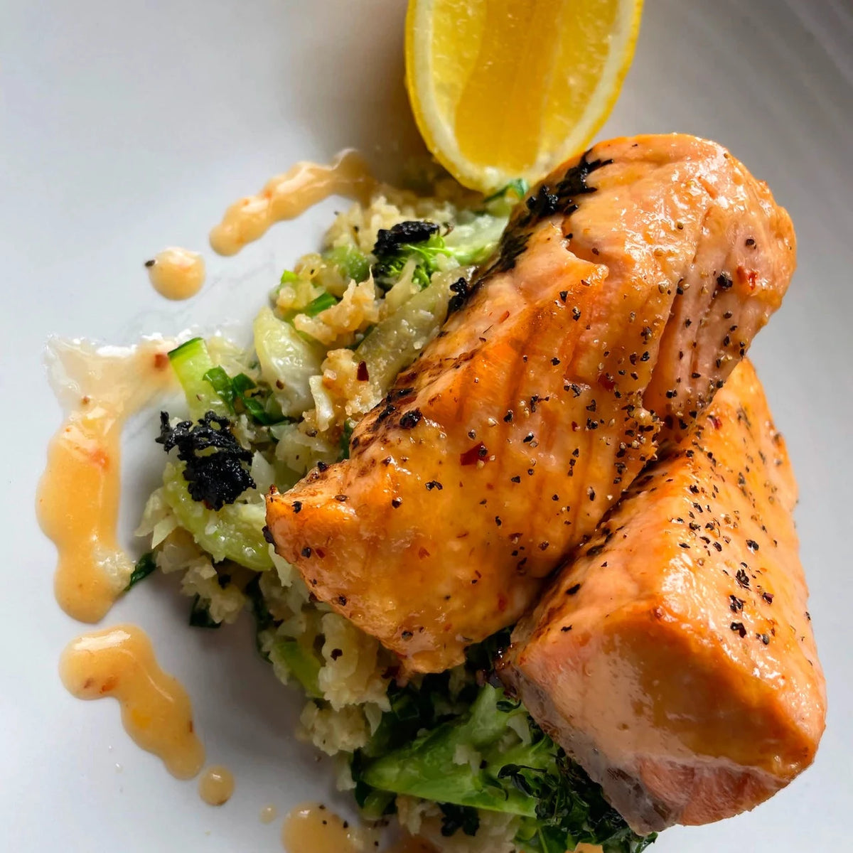 Ginger and Lime Salmon with Cauliflower Rice and Vegetables
