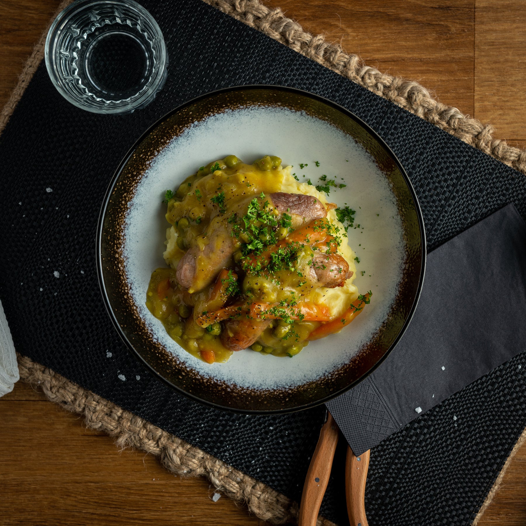 Curried Sausages with Mustard Mash