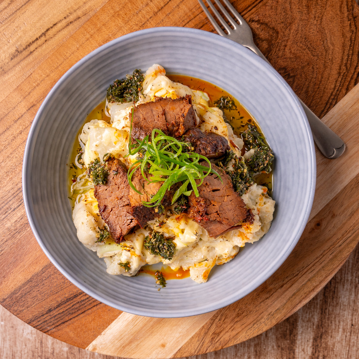 Slow Cooked Beef Brisket with Cauli Mac