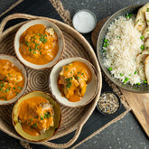 butter chicken curry with a side of rice