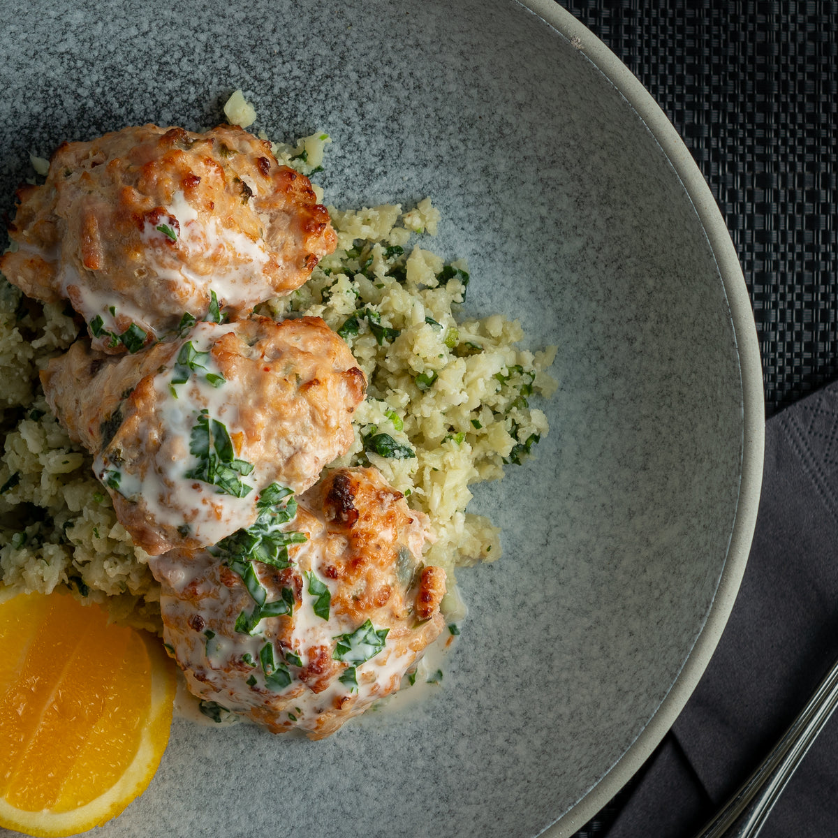 fitfood chicken rissoles with cauliflower rice