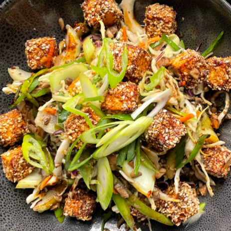 Black Pepper Tofu with Mushroom Rice and Vegetables